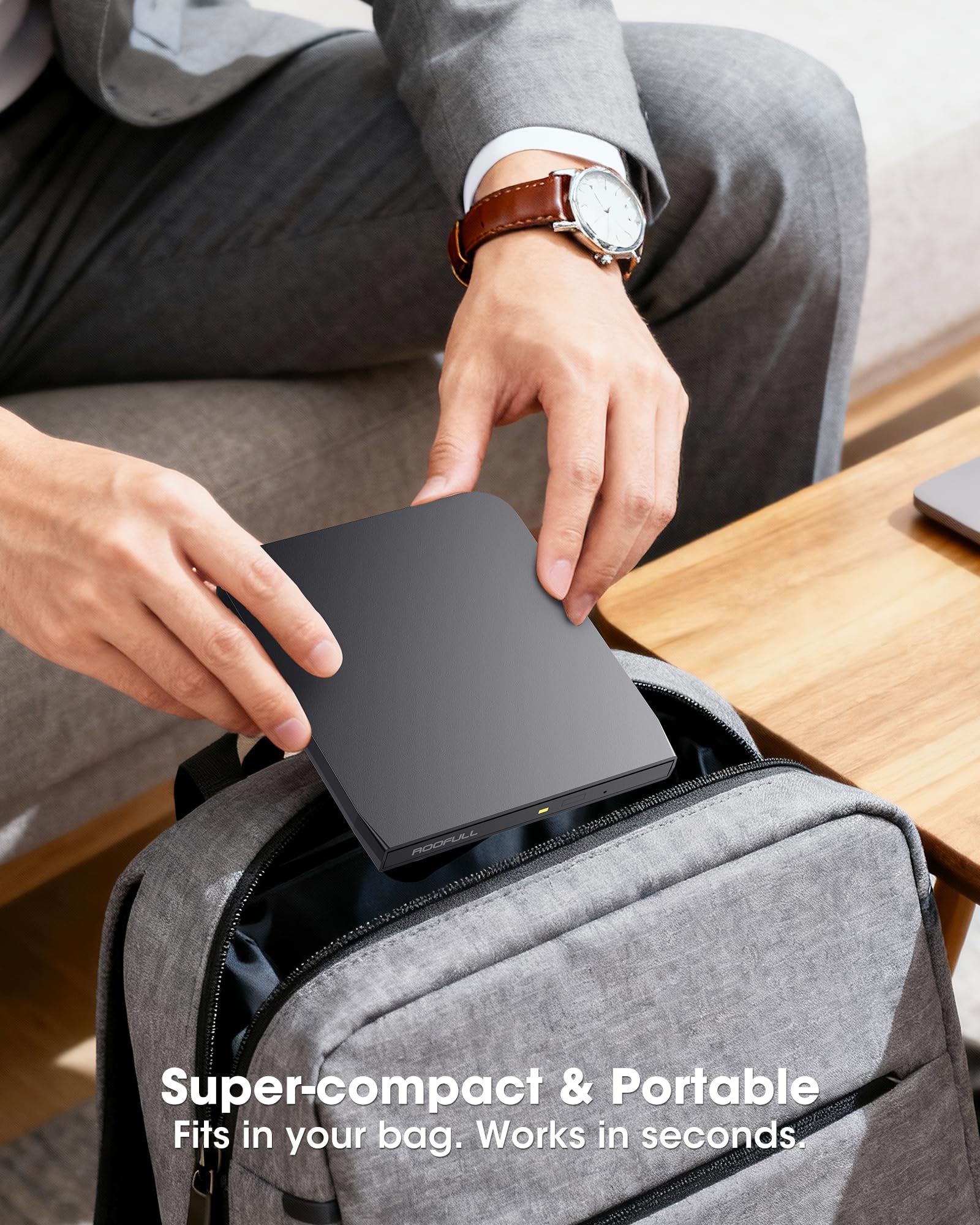ROOFULL Lecteur CD DVD externe USB 3.0 avec adaptateur Ethernet, ports USB-A/C, fente pour carte SD/TF, étui de transport, lecteur CD DVD USB-C, graveur lecteur de disque optique pour Windows et Mac