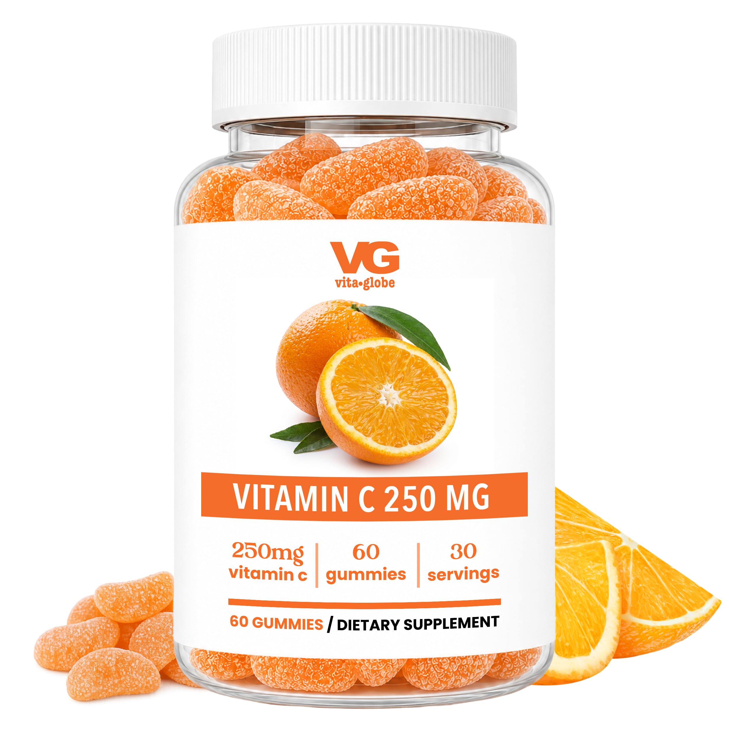 Vita Globe Vitamin C 250mg Gummies with Collagen, Immune Support, Non-GMO 60 Count (Pack of 1)