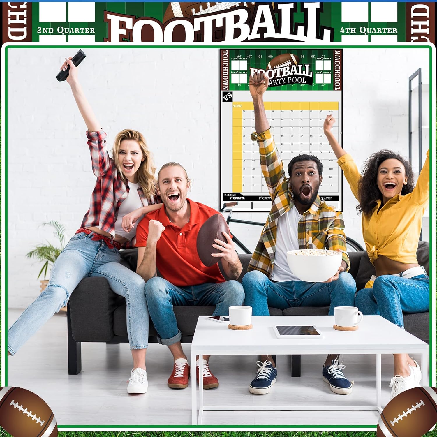 Fullhawl 3 Pcs Giant Magnetic Football Pool Game Set 23x31'' 100 Squares Board Reusable Football Pool Poster Dry Erase Office Gaming for Tailgate Party Super Game Bowl Score Themed Decor