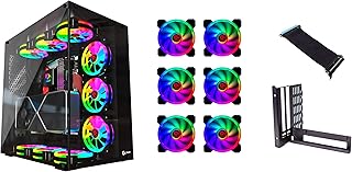 TALIUS Gaming Pack Cronos Black. Incluye 9 Ventiladores Iris Spectrum ARGB + centralita y Soporte-Adaptador Vertical VGA Riser PCI-E 3.0. PC de Juego de Torre ATX de Cristal Templado.