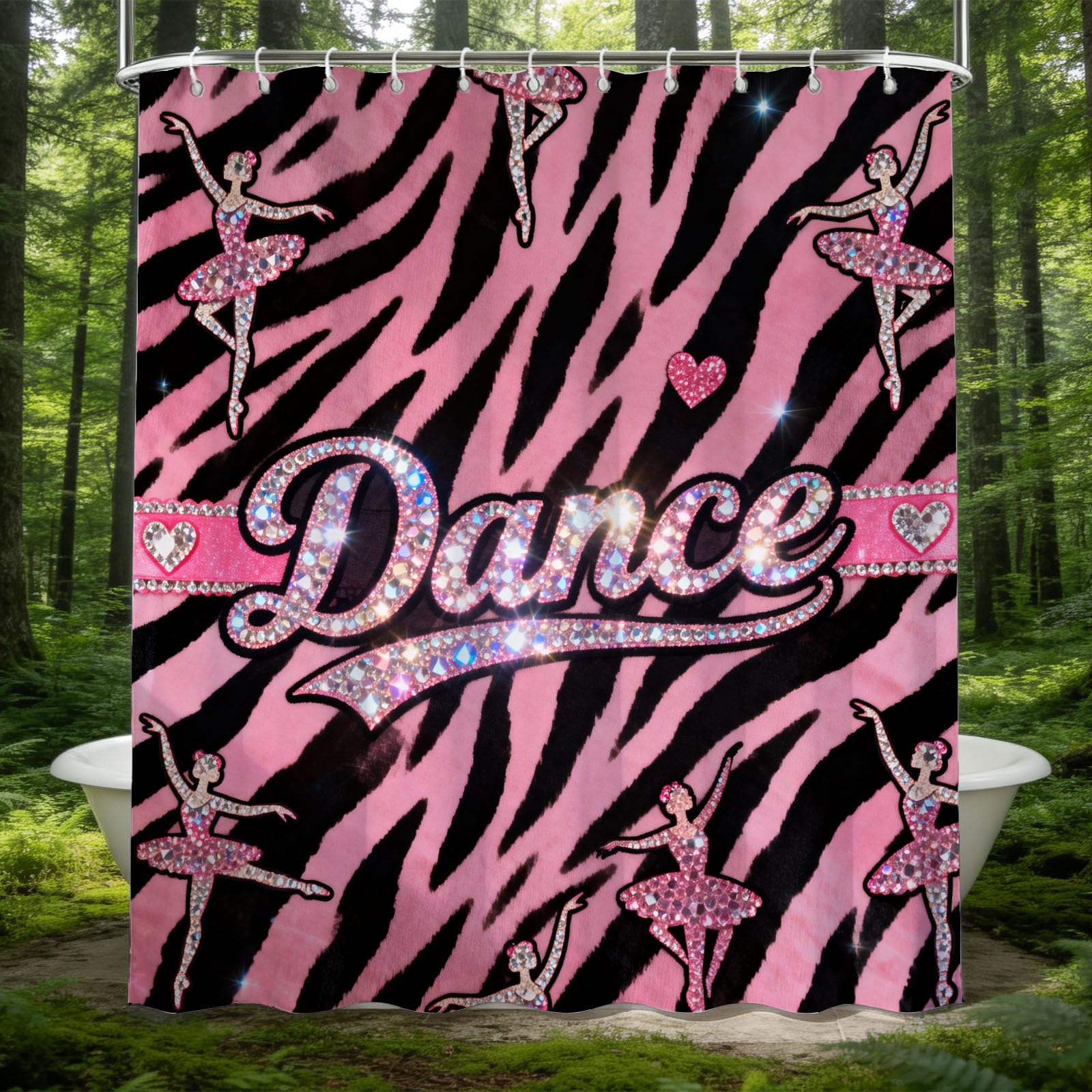 Hongduo 3D Zebra Print Dance Shower Curtain for Stalls Bathtubs Ballet Bathroom Decor Shower Curtain Set Polyester Fabric Waterproof 180x200cm/71X79 Inch with Hooks