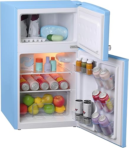 West Bend Mini refrigerador con congelador de estilo retro para oficina en casa o dormitorio, descongelación manual y temperatura ajustable, 3 pies