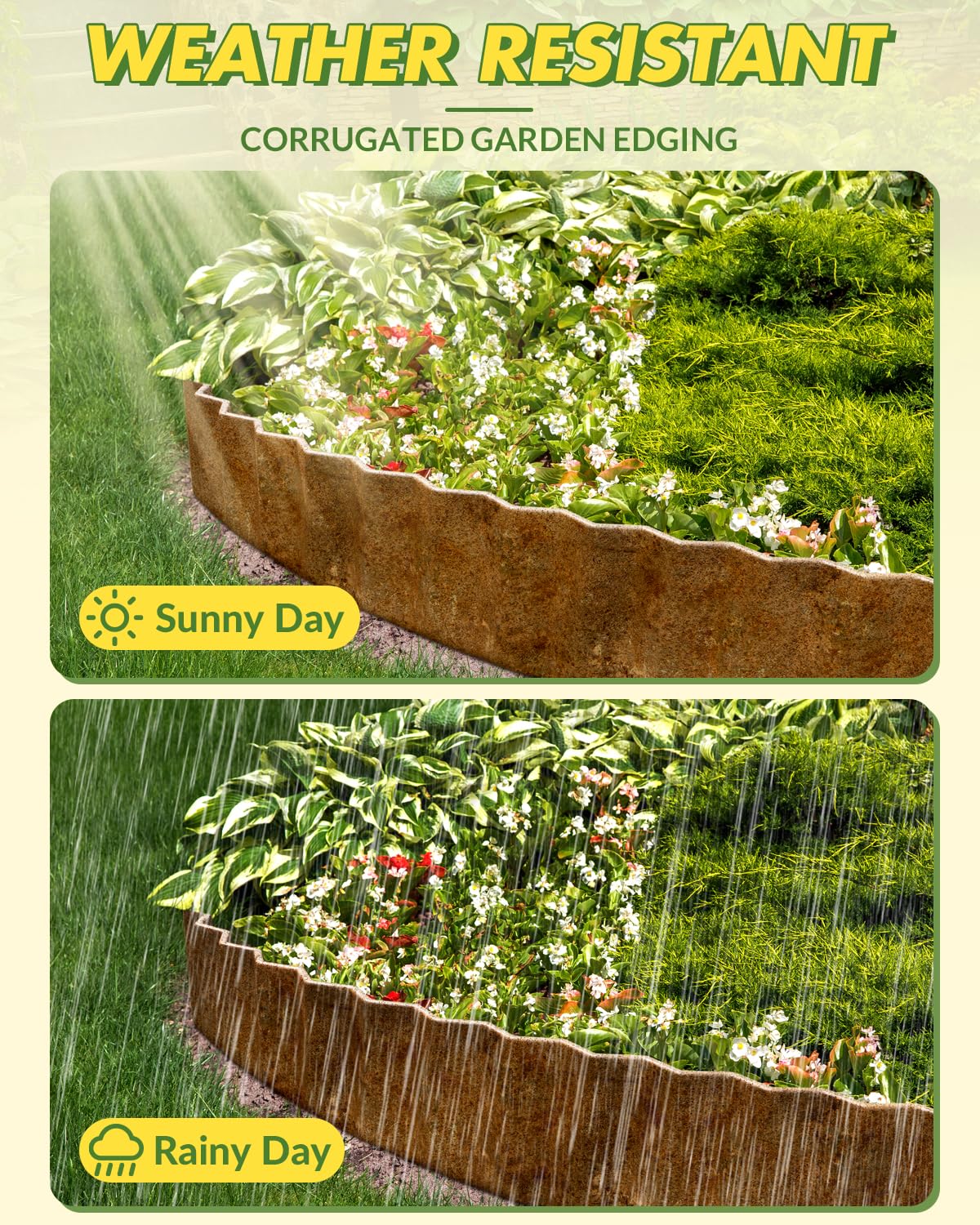 Velway Rasenkante Cortenstahl Gewellt 12,2m x 15cm | Flexible Beeteinfassung Metall Rostoptik, Dekorative Beetumrandung Beetbegrenzung Mähkante Garten, Rasen, Beete und Kieswege