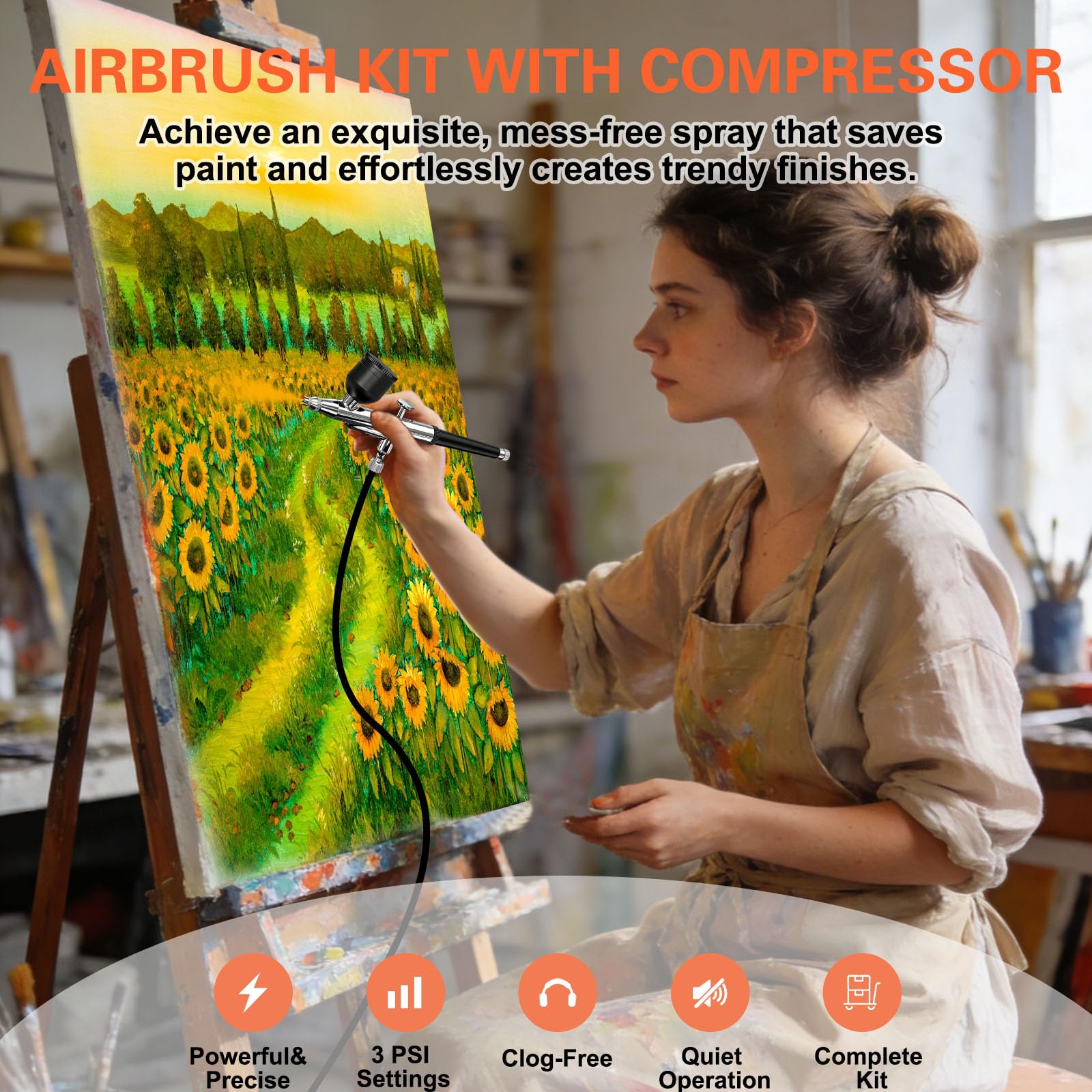 Kit d'aérographe avec compresseur d'air, 22/30/50 PSI haute pression non obstruant avec buse de 0,2/0,3/0,5 mm, idéal pour la peinture, le modelage, la décoration de gâteaux, le maquillage