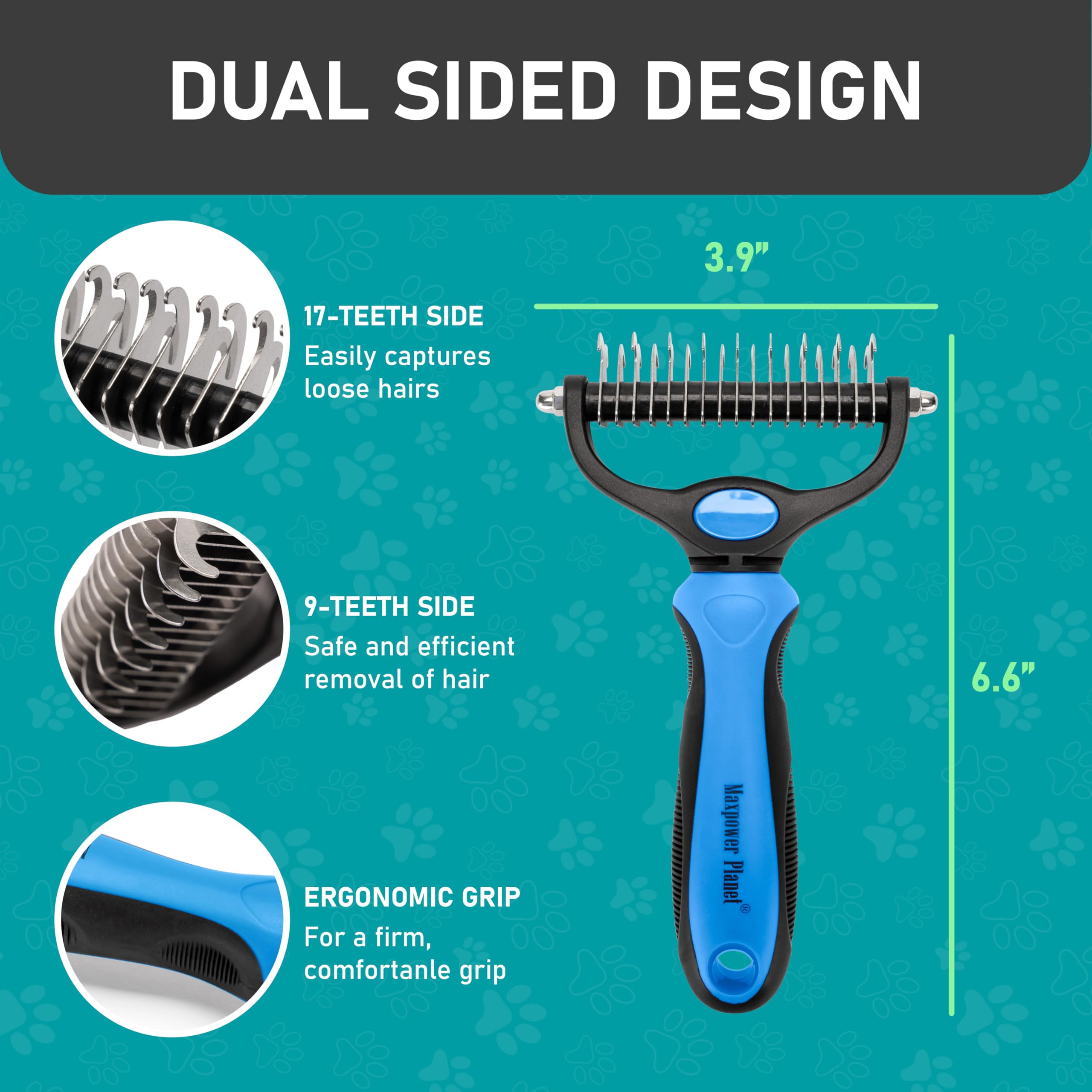 Maxpower Planet Brosse de toilettage pour animaux de compagnie – Peigne à sous-poils double face pour chiens et chats, extra large (B1 – Râteau, gants et peigne, grand)