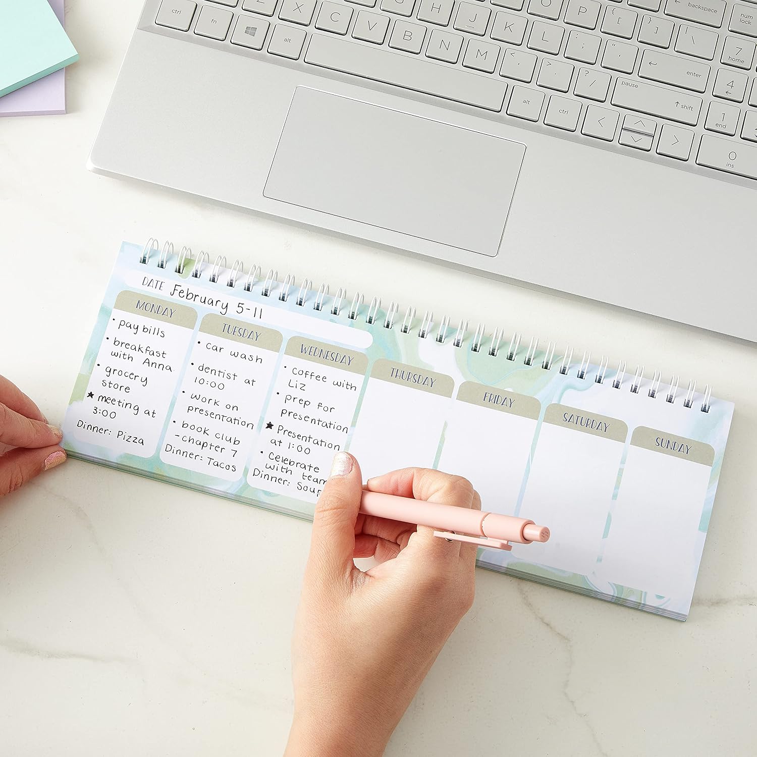 Undated Weekly Planner, Goals, Shopping, To Do List, Horizontal Desk Calendar (Spiral Bound, 12 x 4 in)