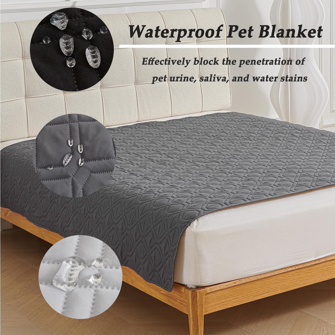 Manta extra grande antideslizante para perros, impermeable, lavable, funda para cama de perro, manta para mascotas, para coche, sofá, cama, suelo (A-gris claro, 210 x 305 cm)