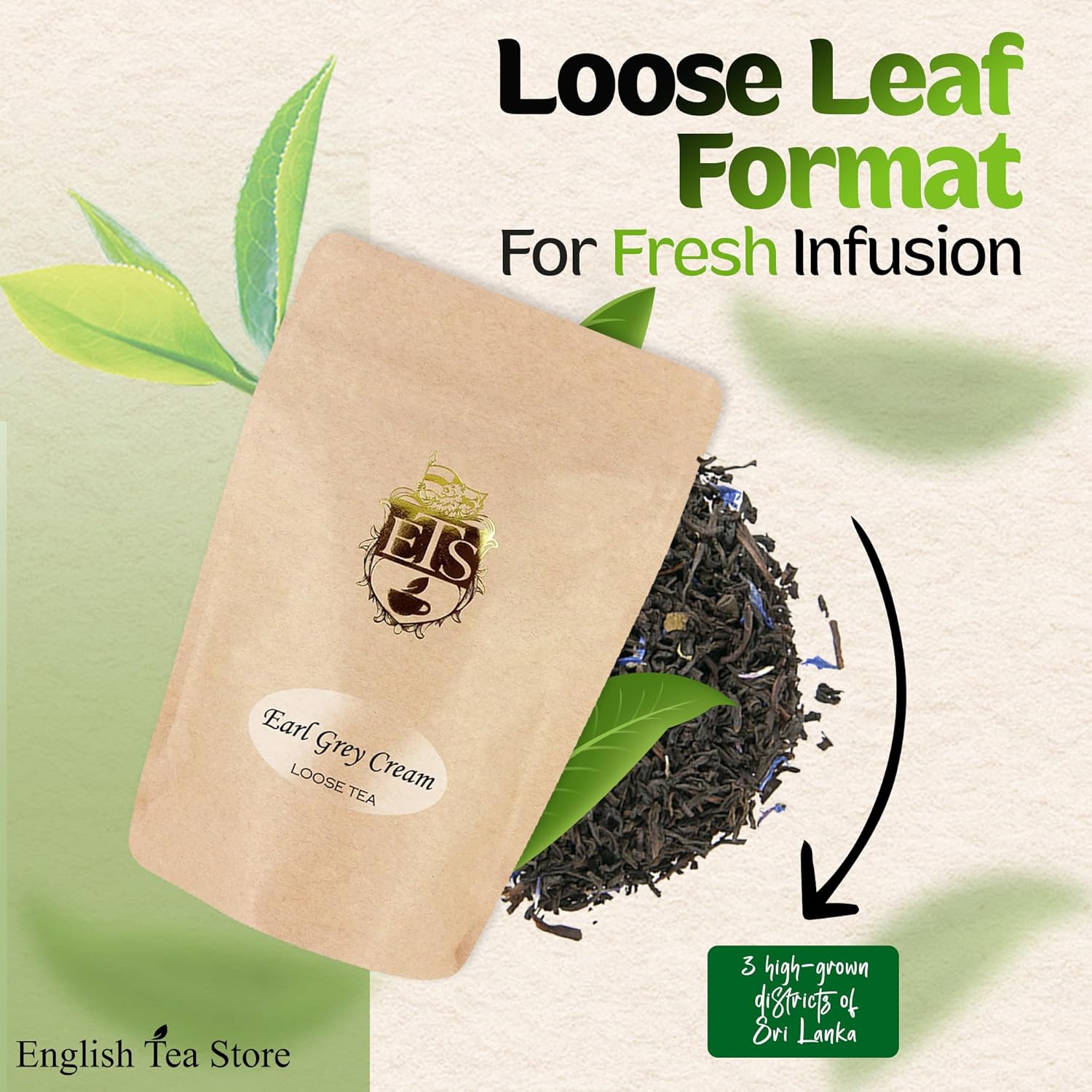 English Tea Store Earl Grey Cream Tea | Loose Leaf Tea Pouches | 16oz Bulk Pack | Smooth Vanilla & Bergamot Blend | Medium Caffeine | English Tea Store Signature | Premium Black Tea Leaves