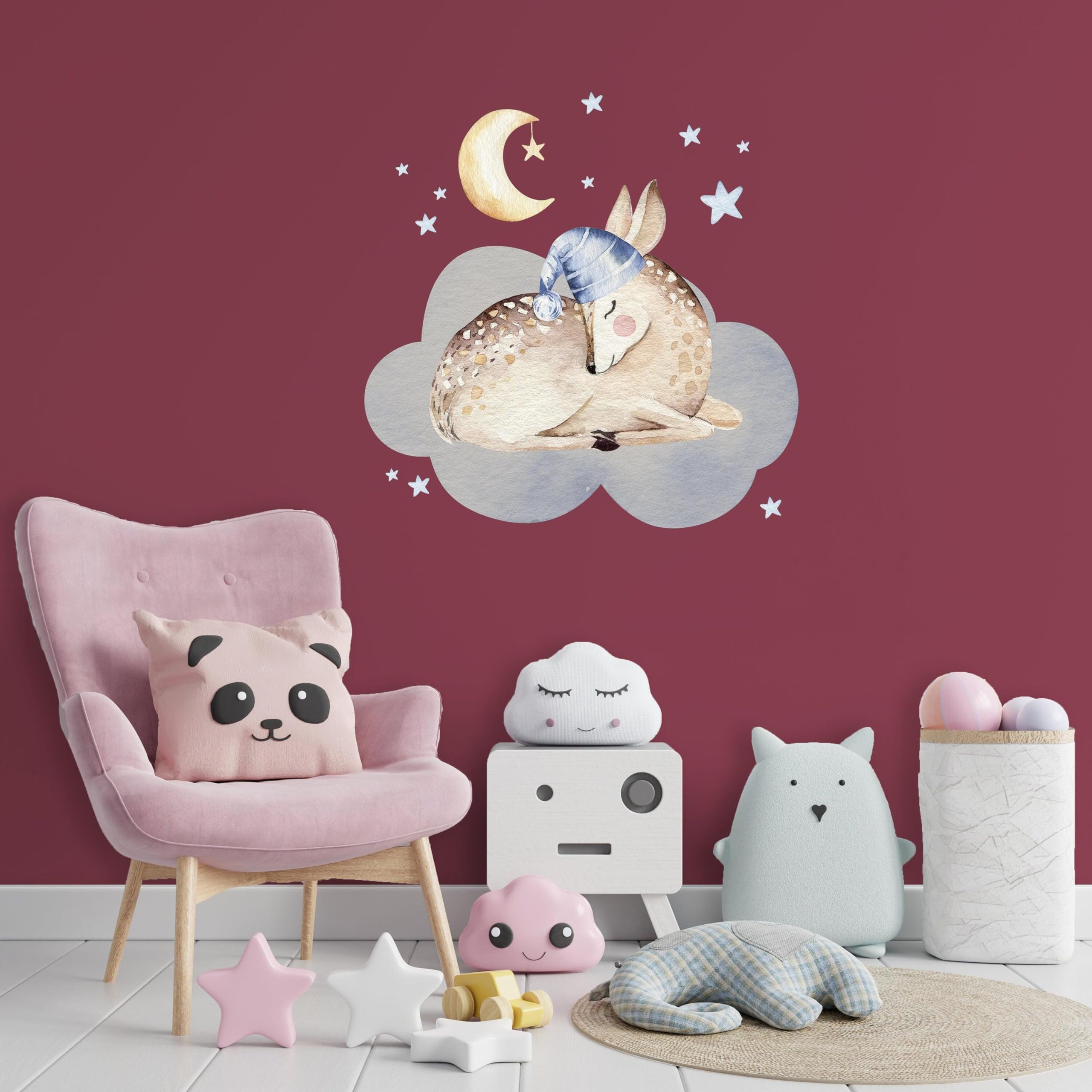 Adhesivo decorativo de pared para habitación de bebé, diseño de nube, luna, estrella, decoración de animales, para habitación de niño y niña, 55 x 55 pulgadas, diseño de rasqueta de luna