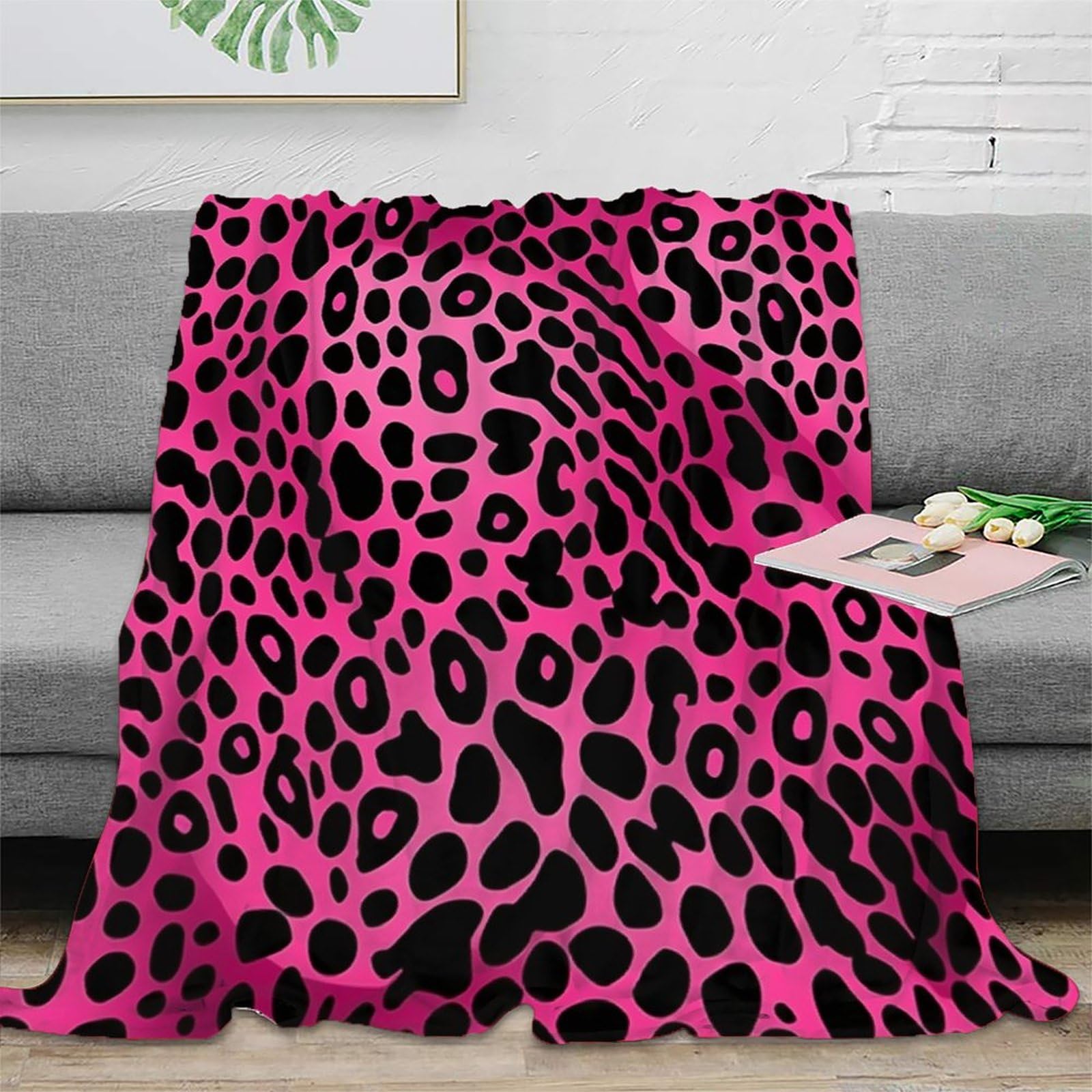 KeAan Leopard Blanket Fleece Blanket Soft Warm Pink And Black Printed Flannel Blanket for Bed, Couch And Sofa 50x60inch(127x152cm)
