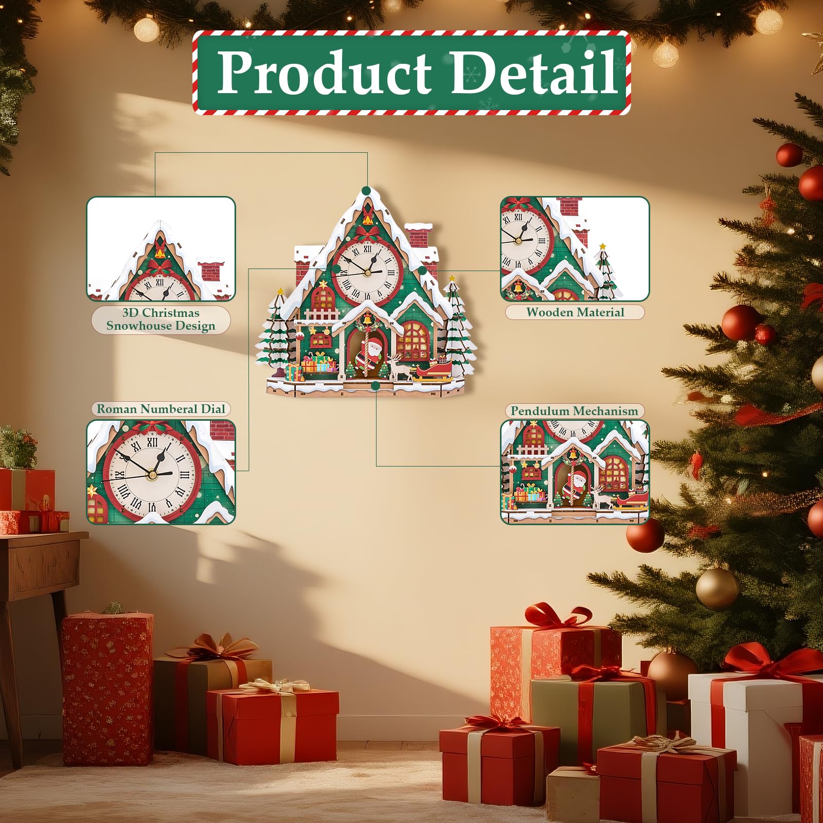 Lilcubics 3D Wooden Puzzles for Adults Model Kits Christmas Snowhouse Clock - Image 3