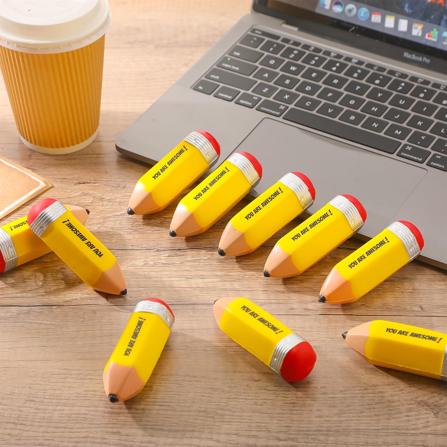 Jenaai 50 Pcs Motivational Pencil Stress Balls for Teacher You are Awesome Squeeze Balls Funny Mini Stress Relief Toy for Teacher Coworkers Employee Prizes Reward