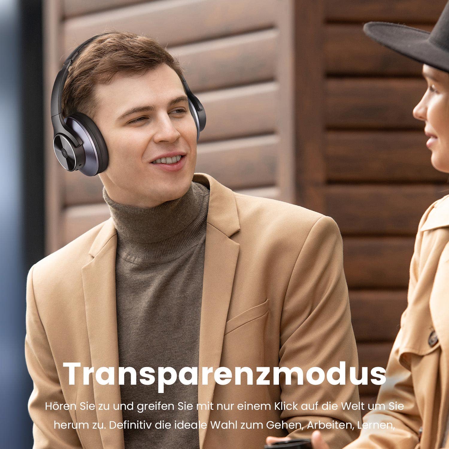 OneOdio A10 Bluetooth Kopfhörer Over Ear mit Hybrid Active Noise Cancelling [Bis zu 62 Std] Kabellos Kopfhörer im Hi-Res Audio, Tiefer Bass, Mikrofon für Reisen, Zuhause, Büro (Schwarz)