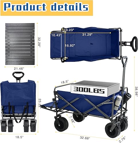 Miniatura 2 de 300Lbs Capacity Foldable Travel Cart for Outdoor Camping with Canopy,Tabletop, Side Pockets,and Cup Holder - All-Terrain Wheels for