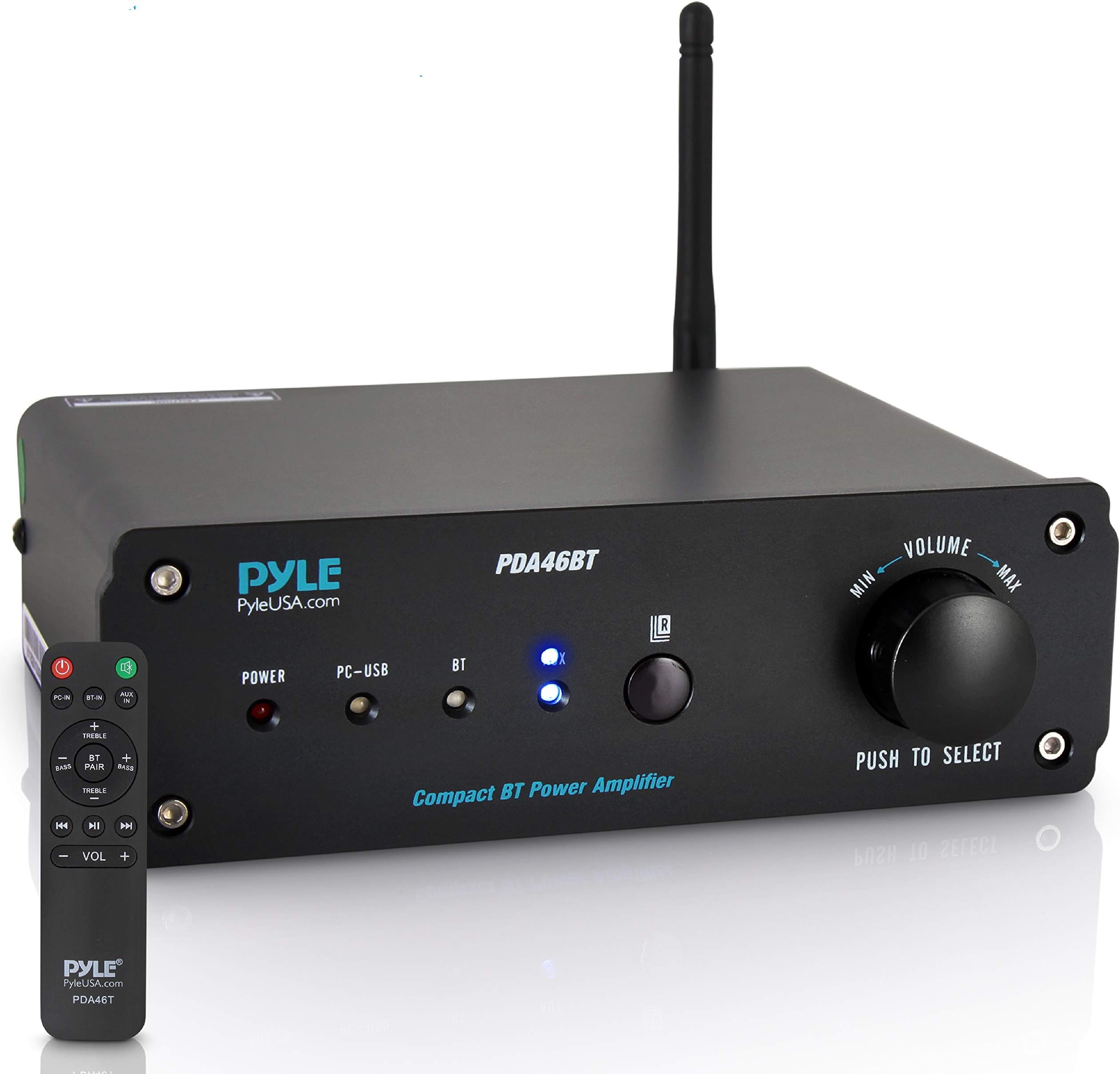 Pyle 100W Bluetooth Audio Stereo Amplifier - 110/240V, 2 Ch.Pro Audio Desktop Amp w/Direct-to-Computer Connection via USB Port & Hi-Fi System/TWS Function, w/Rotary Volume Control- PDA46BT.5