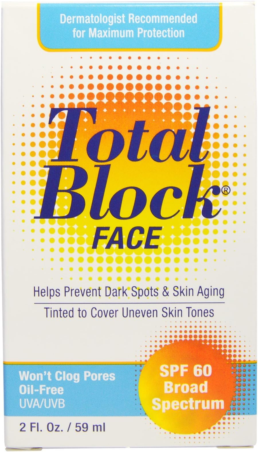 Total Block Face UVA/UVB Complete Broad Spectrum Sun Protection, SPF 60 Tinted, 2 fl Ounces (59 ml)