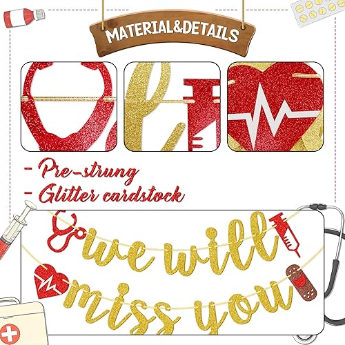 Miniatura 3 de We Will Miss You Medical Doctor - Cartel para enfermera, pancarta con purpurina para hospital, clínica, oficina, decoración de fiesta de jubilación,