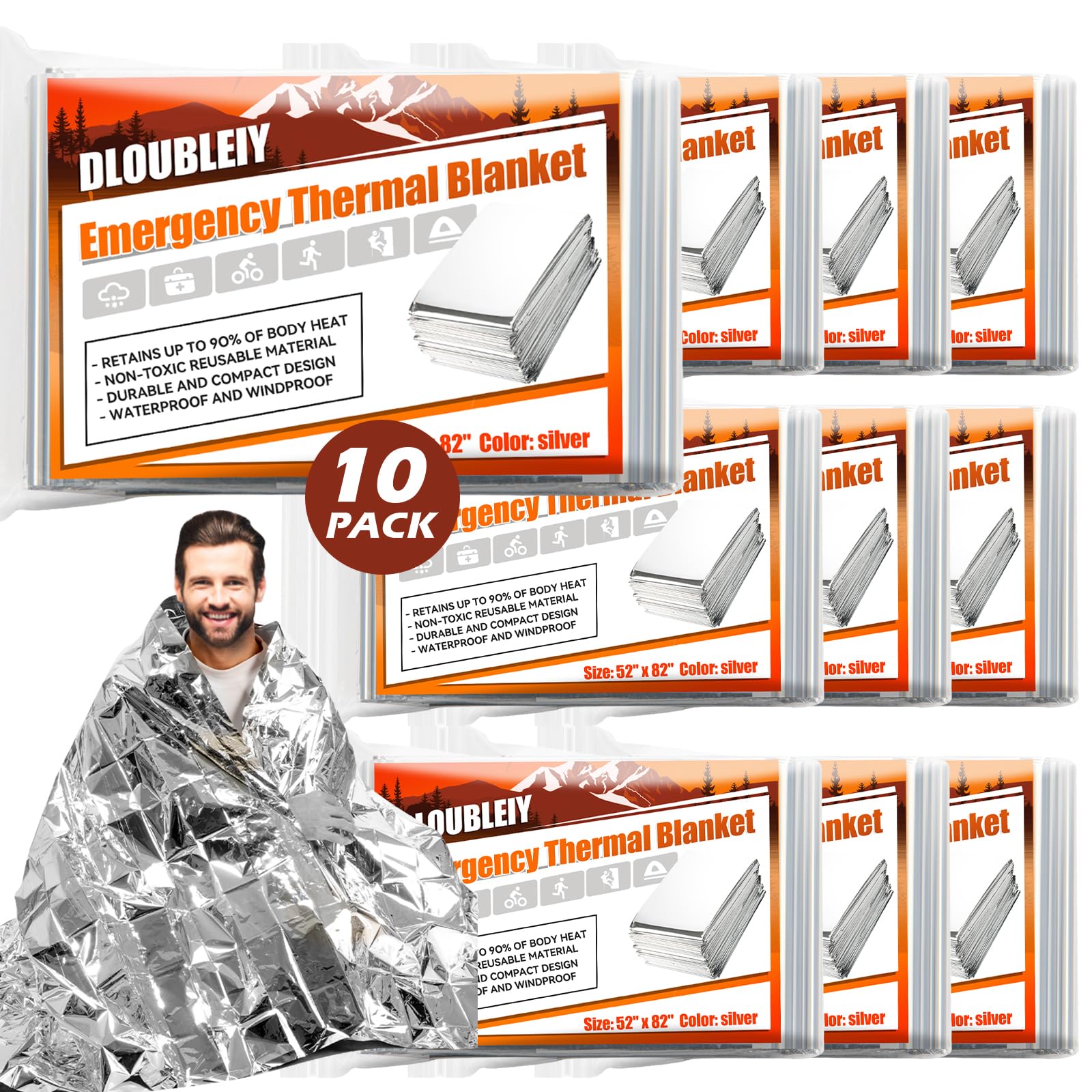 10-Pack Emergency Mylar Blankets, Thermal Space Blankets