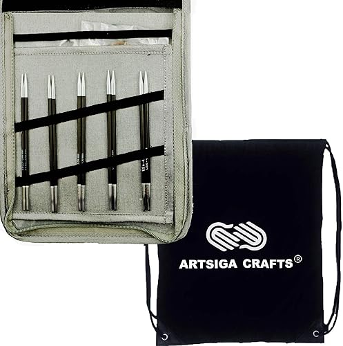 Knitter's Pride Karbonz 110601 - Juego de agujas de tejer intercambiables con 1 bolsa de proyectos Artsiga Crafts