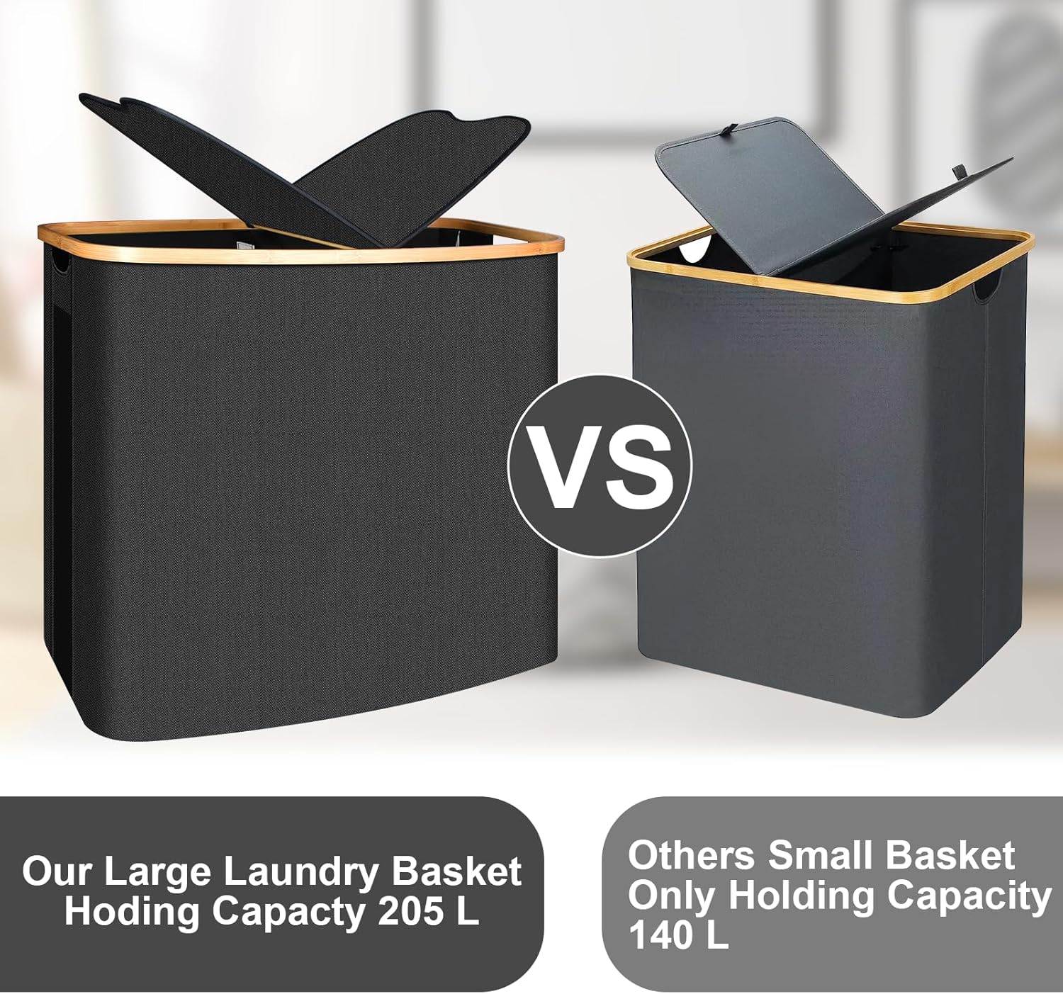 Large Laundry Hamper with Lid 205L,Collapsible 2-Section Dirty Clothes Basket Organizer for Bathroom, Bedroom & Laundry Room - Waterproof, Easy Sort, Foldable Storage Solution