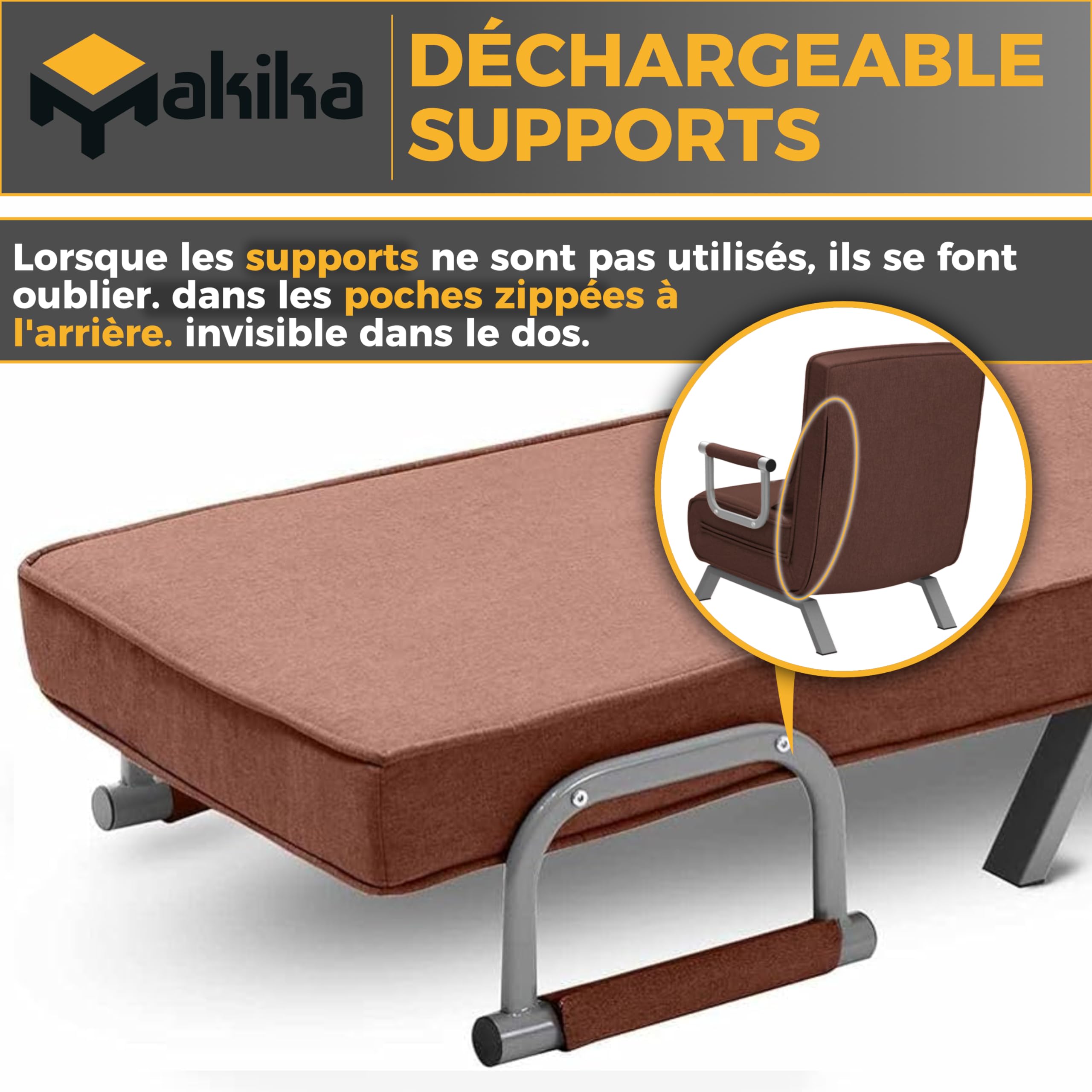 Fauteuil-lit Makika Pliable - Chauffeuse Avec Accoudoirs, Convertible, 200 Kg
