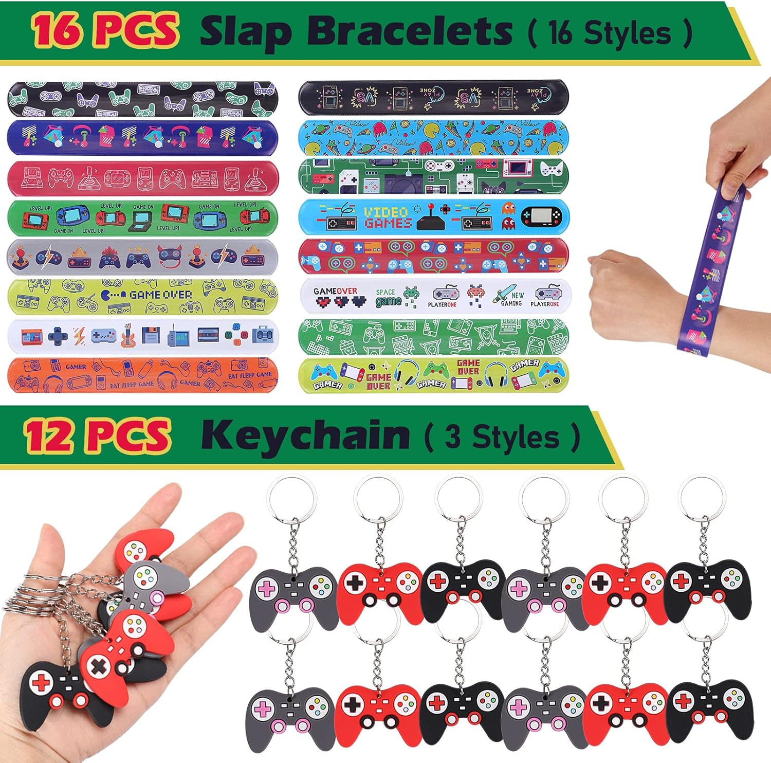 Golray 94pcs Video Game Party Favors with VIP Pass Gamer Slap Bracelets Keychain Tattoos Party Bags Kids Boy Gaming On Themed Birthday Party Supplies Candy Rewards Treat Pinata Gift Goodie Bag Fillers : Toys & Games