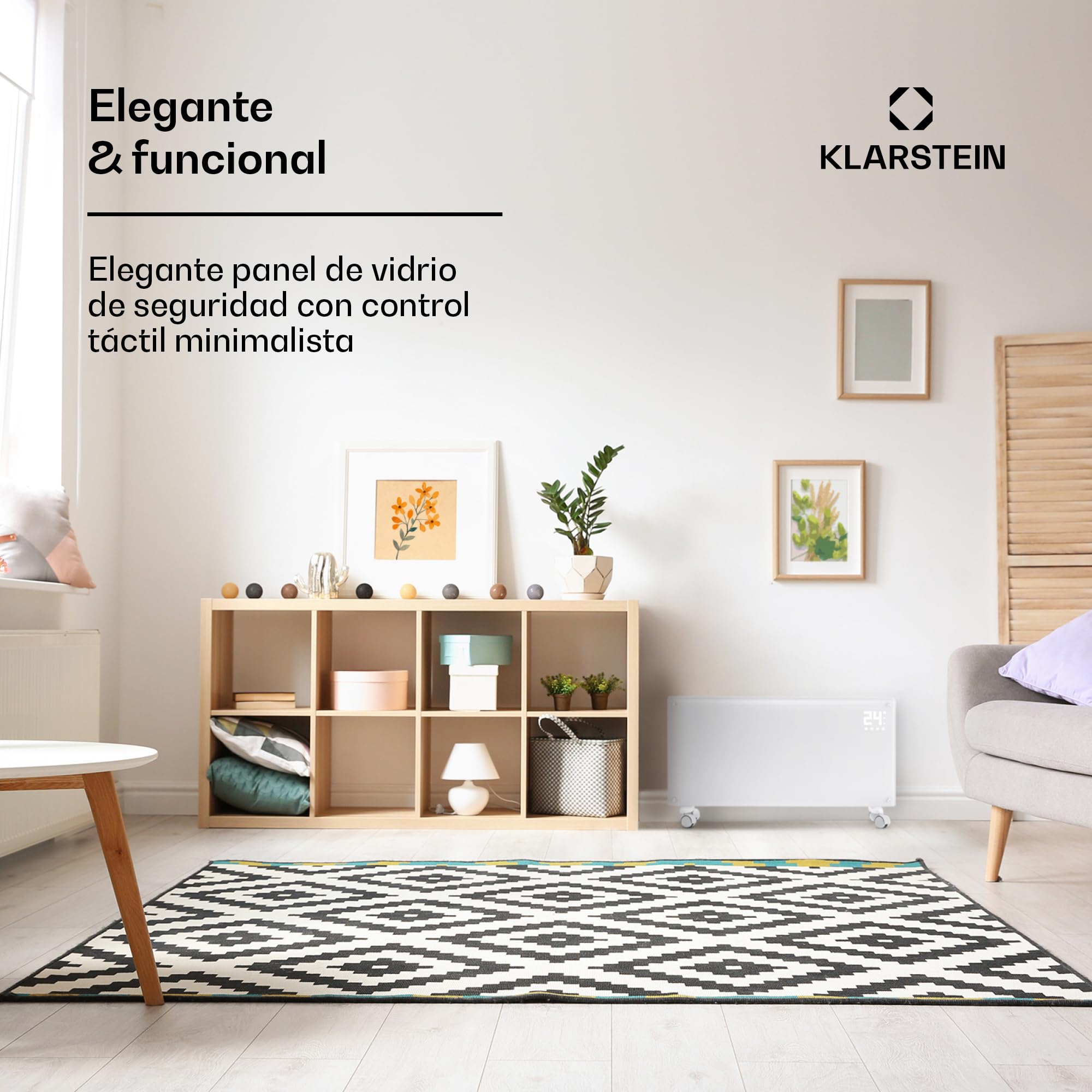 Klarstein Radiadores Bajo Consumo Electricos para Casa, Estufa Electrica de 2000W con Ruedas, Radiador Electrico Silencioso, Portátil y Delgado, Estufas con Panel para Pared, Pantalla y Termostato