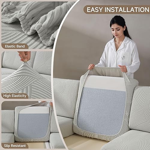 Miniatura 4 de Fundas de cojín para sofá modular y en forma de L, fundas elásticas y suaves para sofá lavable, resistentes al desgaste, protector de muebles apto