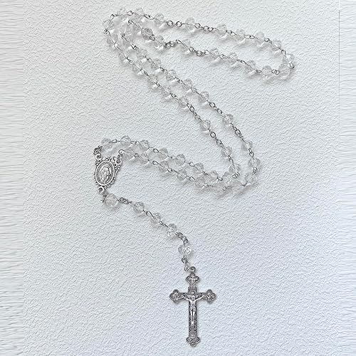 Miniatura 4 de Collar de cuentas de cristal de rosario católico con medalla milagrosa Crucifijo Crucifijo Rosario de comunión