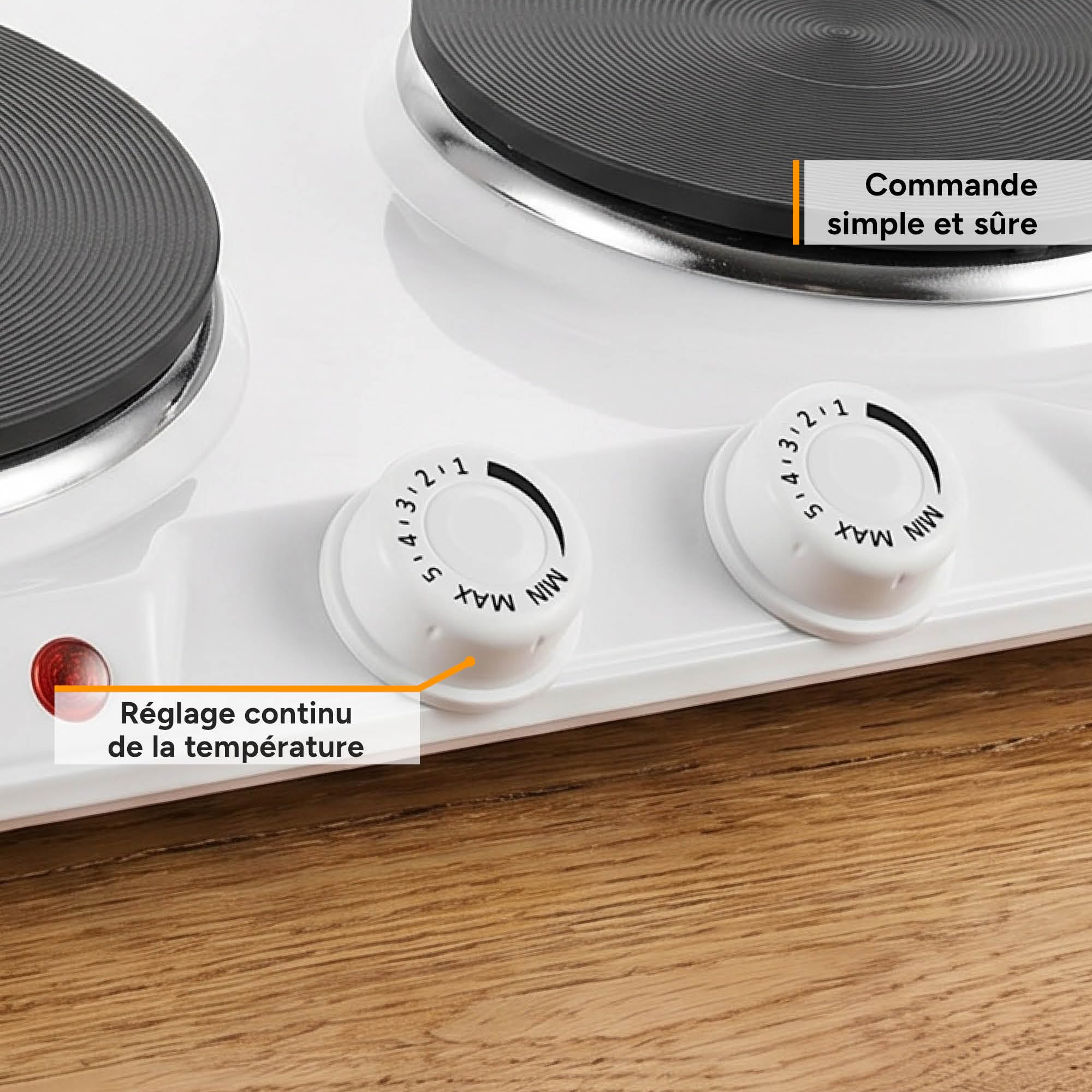 TZS First Austria - Double Plaque de Cuisson 2500W - Foyers en Fonte 180 & 150 mm - Thermostat Réglable - Réchaud Mobile pour Camping & Cuisine - Blanc