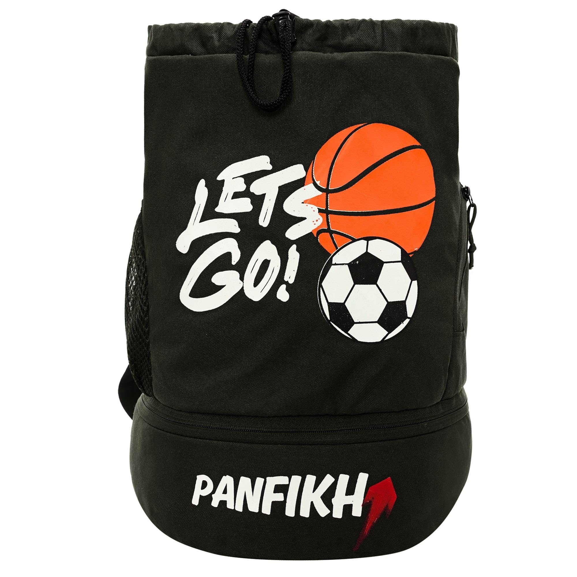 panfikh Sports Drawstring Backpack - Football, Basketball, Volleyball Kit Bag for Men, Youth Kids - Gym Accessories (Black)-picture-18