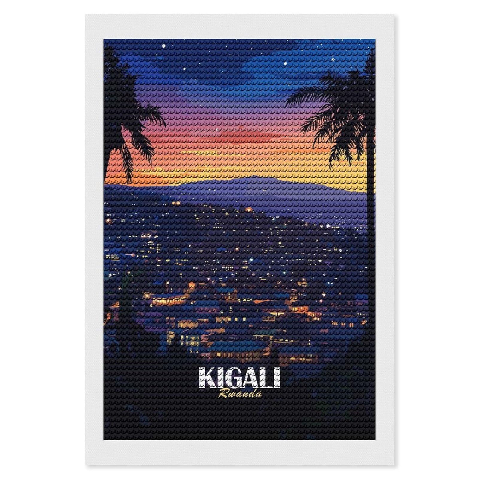 Junmoney Kigali, Rwanda Cityscape at Night Full Drill Diamond Painting Kit 8"x12", Adhesive Canvas, Aesthetic Room Decor, for Family Craft Time, Birthday Gift