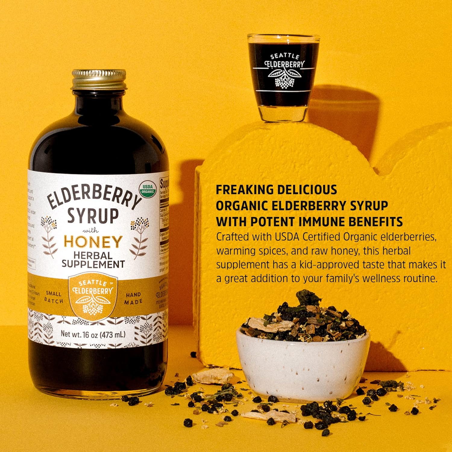 Syrup with Raw Honey – Delicious, Gluten-Free Herbal Supplement with Potent Immune Benefits Made from Only Organic Ingredients in Small Batches in the USA - 16oz