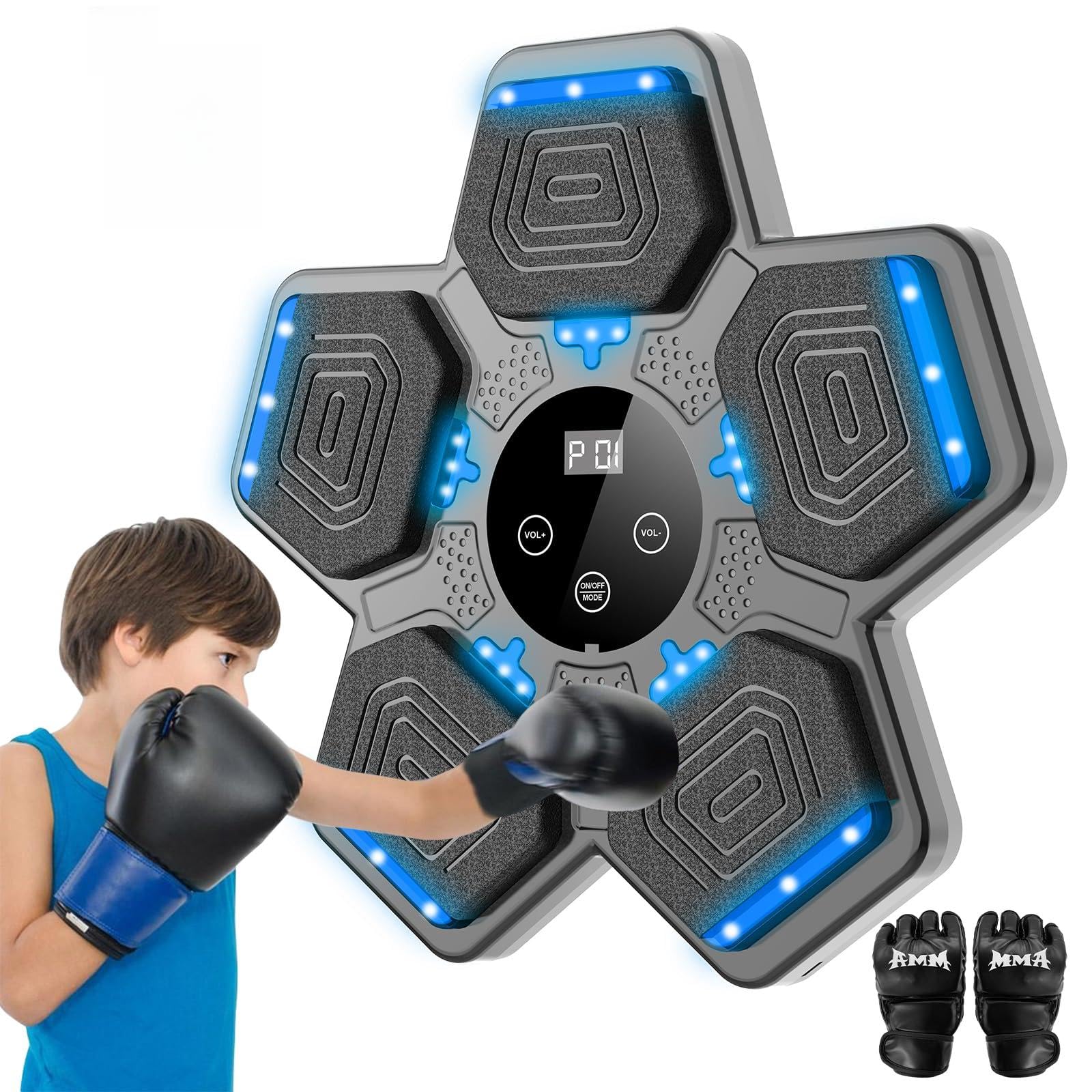 2025 Music Boxing Machine for Adults and Kids, Smart Interactive Boxing Training Equipment with Gloves Wall Mounted, Workout Punching Machine for Home,Office and Gym
