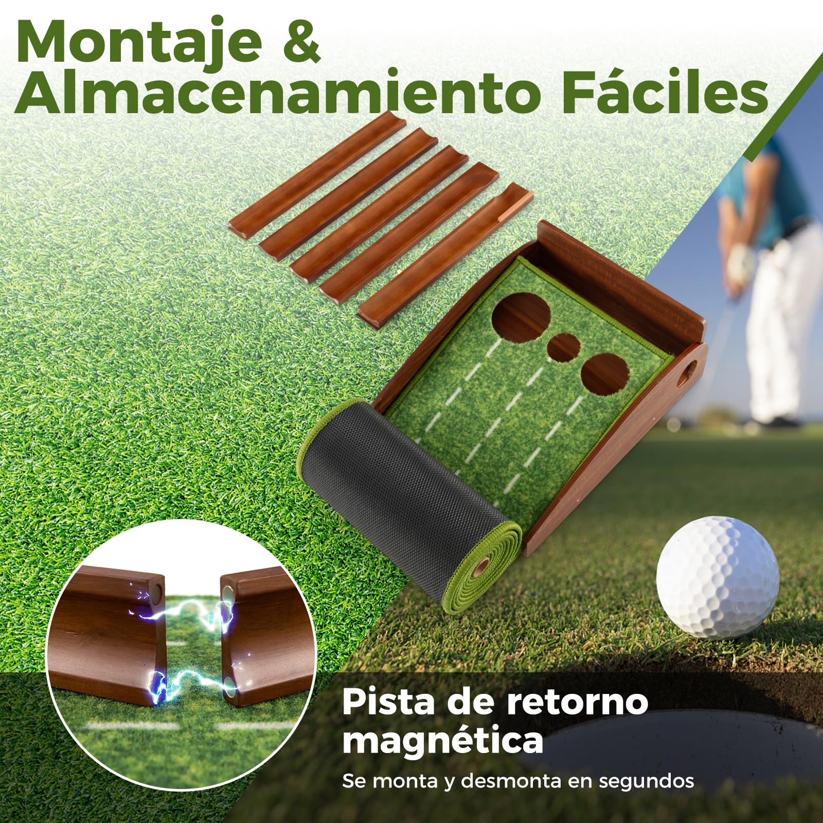 COSTWAY Mini Golf, Alfombra de Putting de Entrenamiento de Golf Interior y Exteriores, 1/2/3 Tamaños De Orificios, Retorno automático de la Bola, 3 Pelotas, Cesped de Minigolf (3 Orificio)