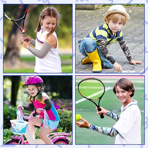 Miniatura 7 de Xuhal 10 Pairs Arm Sleeves for Kids Compression Baseball Football 8-14 Years UV Sun Protection Sleeves for Youth