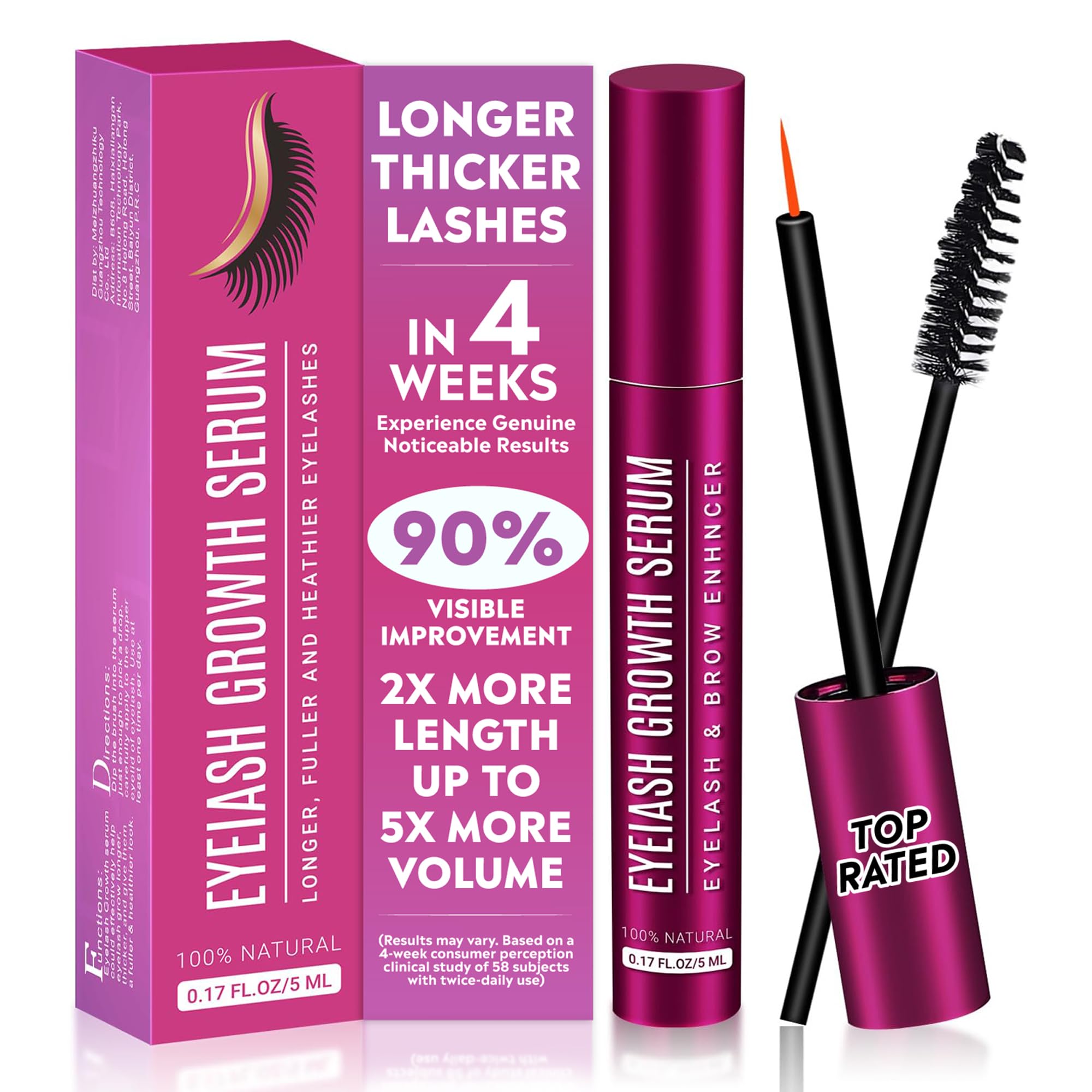Wimpernserum Ohne Hormone, Lash Serum - Wimpernwachstumsserum, Natürliches Wimpernserum mit Augenbrauenbürste, für Pflege Gebrochene Wimpern, Schnelleres Wimpernwachstum (5 ml)