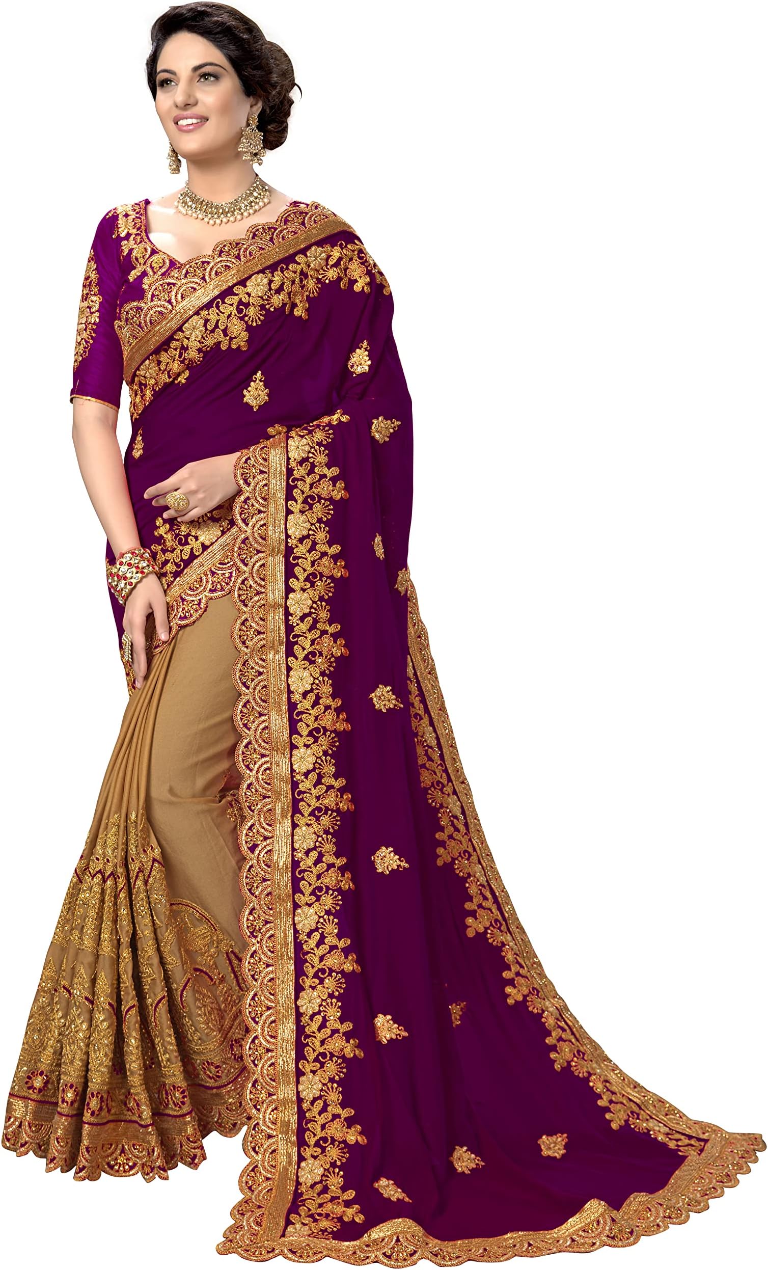 TRENDMALLSWomen's Silk Heavy Embroidery Work half half sarees for women