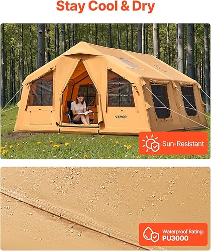 Miniatura 6 de VEVOR Inflatable Tents for Camping, Easy Setup Blow up Tent with Hand Pump, 4 Season Glamping Tent with Stove Jack, Doors & Mesh Windows, Storage