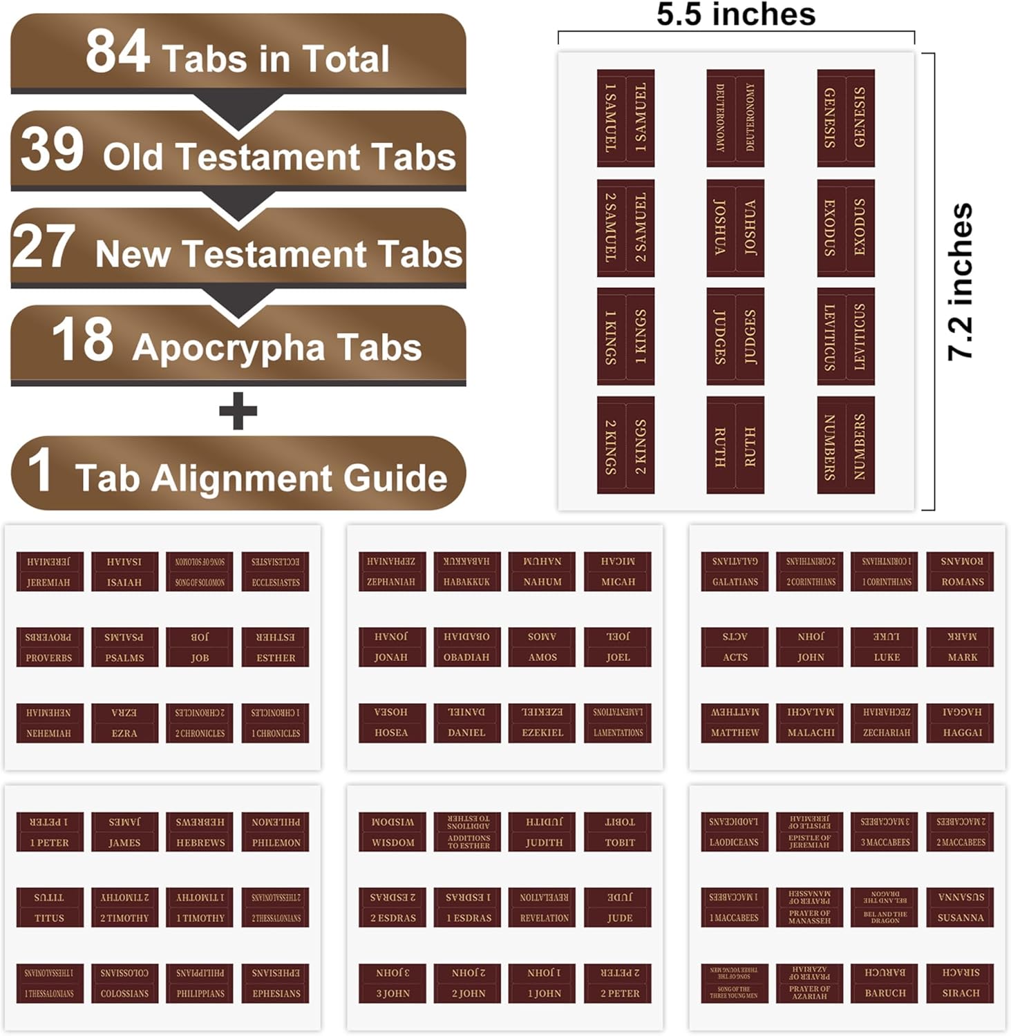 RETTACY Bible Tabs, for Women & Men, 66 Tabs for Old & New Testament, Additional 18 Tabs for Apocrypha, Bible Study Supplies & Christian Gifts (Brown) - Image 8