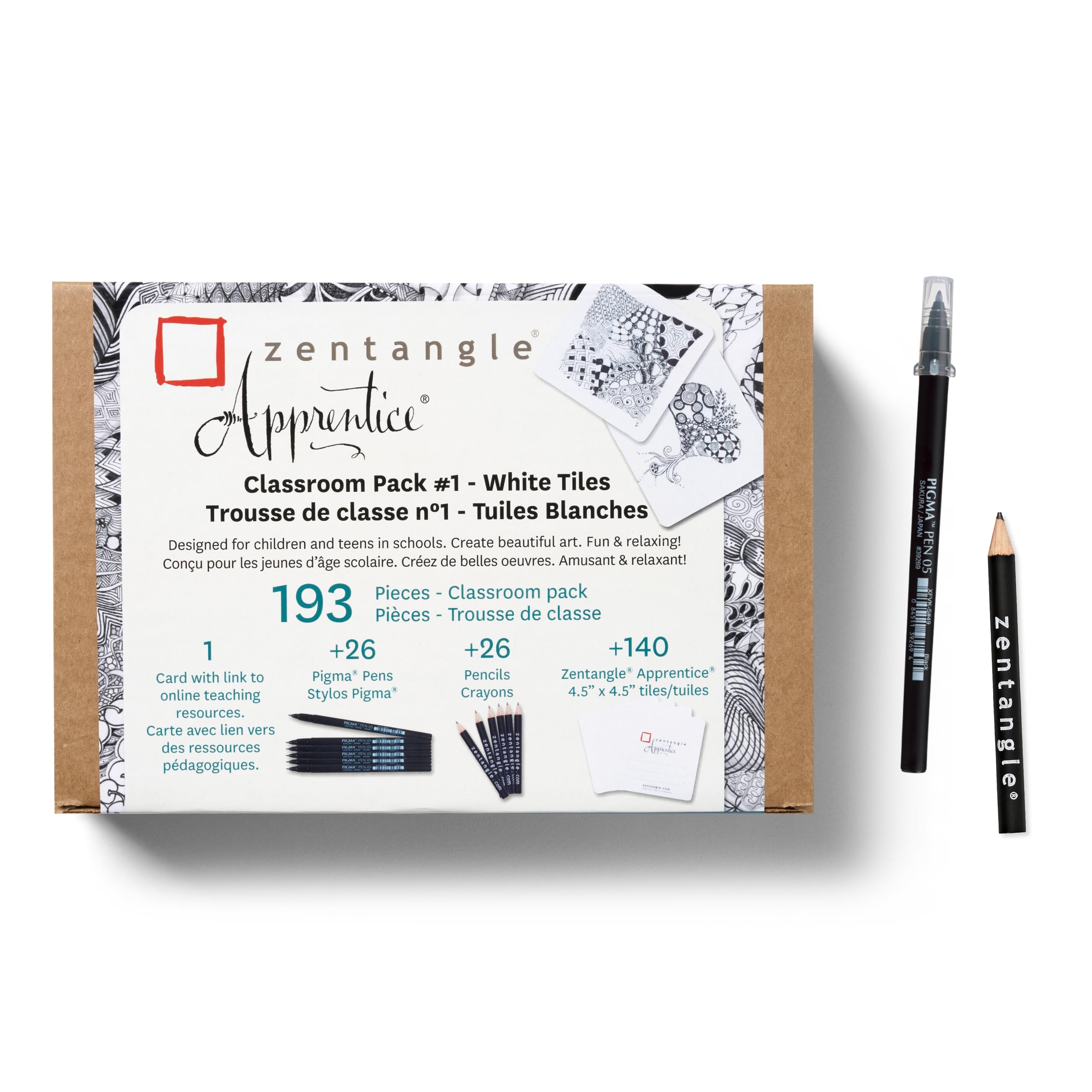 Sakura Zentangle Apprentice Classroom Pack - DVD, Pigma Pens, Pencils, and White Paper Zentangle Tiles - 193 Pieces