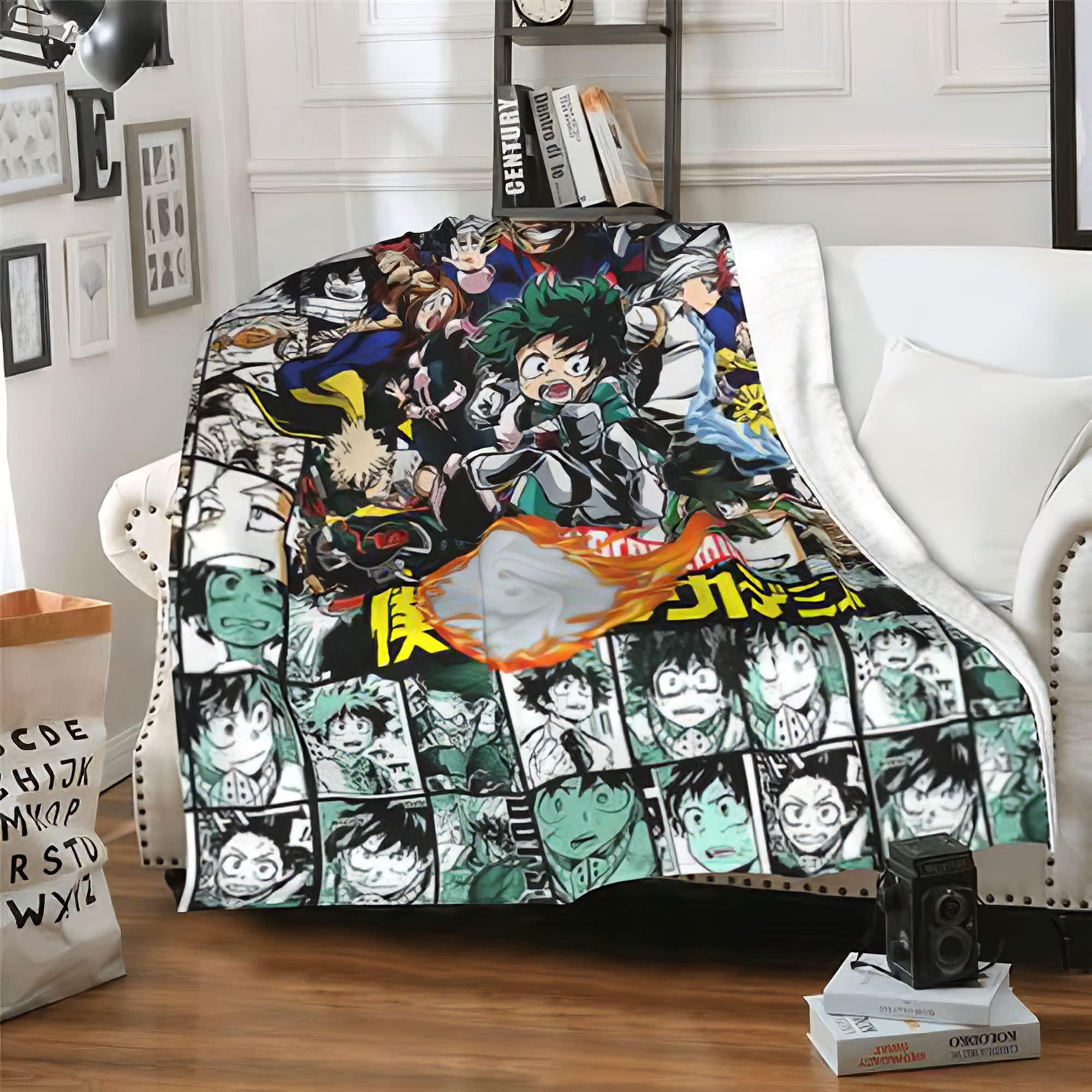 Throw Blanket for Couch Cartoon Characters Soft Cozy Deku Blanket Soft Plush Fluffy Warm Cozy Anime Fans Blanket for Bed Sofa Camping Travel 50''X40''