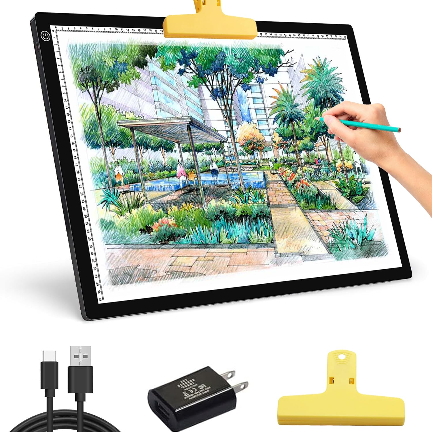 A2 LED Tracing Light Board, A2 Tracing Light Box, Sketching Light Pad, Light Board for Tracing, LED Copy Board, Sketch Pad with Dimmable Brightness, Paper Fixing Clip and Storage Bag.