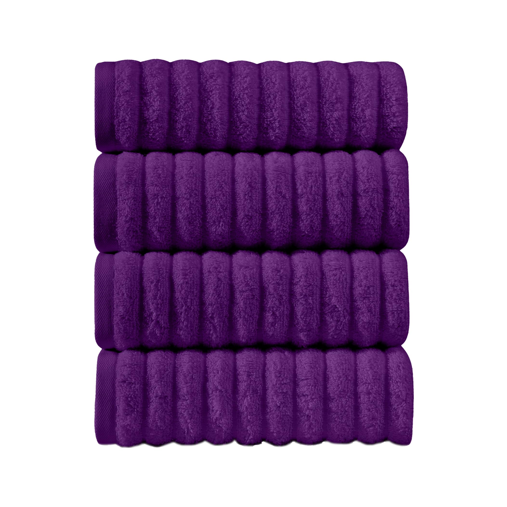 Elegant Comfort Luxury 100% Turkish Cotton Corduroy Ribbed 4 Pack Hand Towel Set 16 x 28 Inch - Absorbent, Super Soft, Quick Dry, Premium Towels for Bathroom, Gym, Spa and Hotel Use, Purple