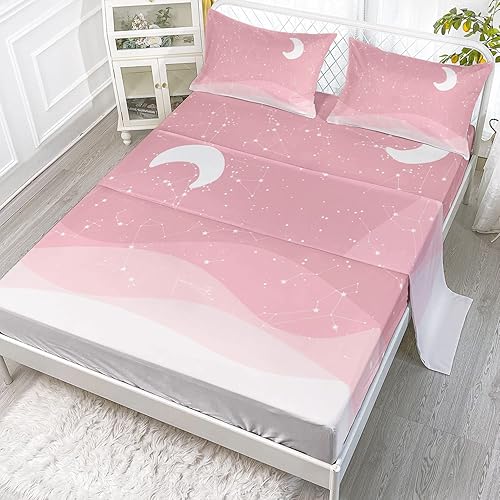 Miniatura 6 de Datura home Juego de sábanas Kawaii de 4 piezas con estampado de animales salvajes y bosques para niñas y niños con 1 sábana encimera y 1 sábana