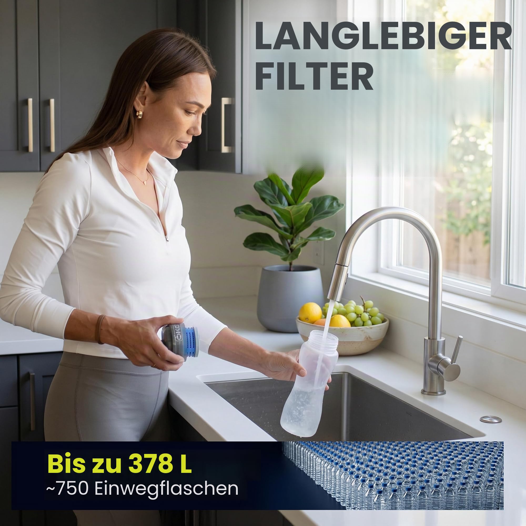 ÖKO - Advanced Trinkflasche mit Filter aus NASA-Technologie, gefiltertes Wasser für Reisen/Outdoor und Zuhause, Wasserfilterflasche für schädliche Verunreinigungen (1L, Moos)