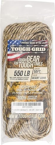 Miniatura 3 de TOUGH-GRID - Cuerda de paracaídas de 550 libras,100% nailon Mil-Spec tipo IV utilizada por el ejército de Estados Unidos, ideal para pulseras y