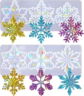 Holographic Christmas Resin Molds Silicone Snowflake Resin Molds with 6 Varying Shape,Christmas Ornament Molds for Resin Casting,Snowflake Epoxy Resin Molds for Christmas Crafts