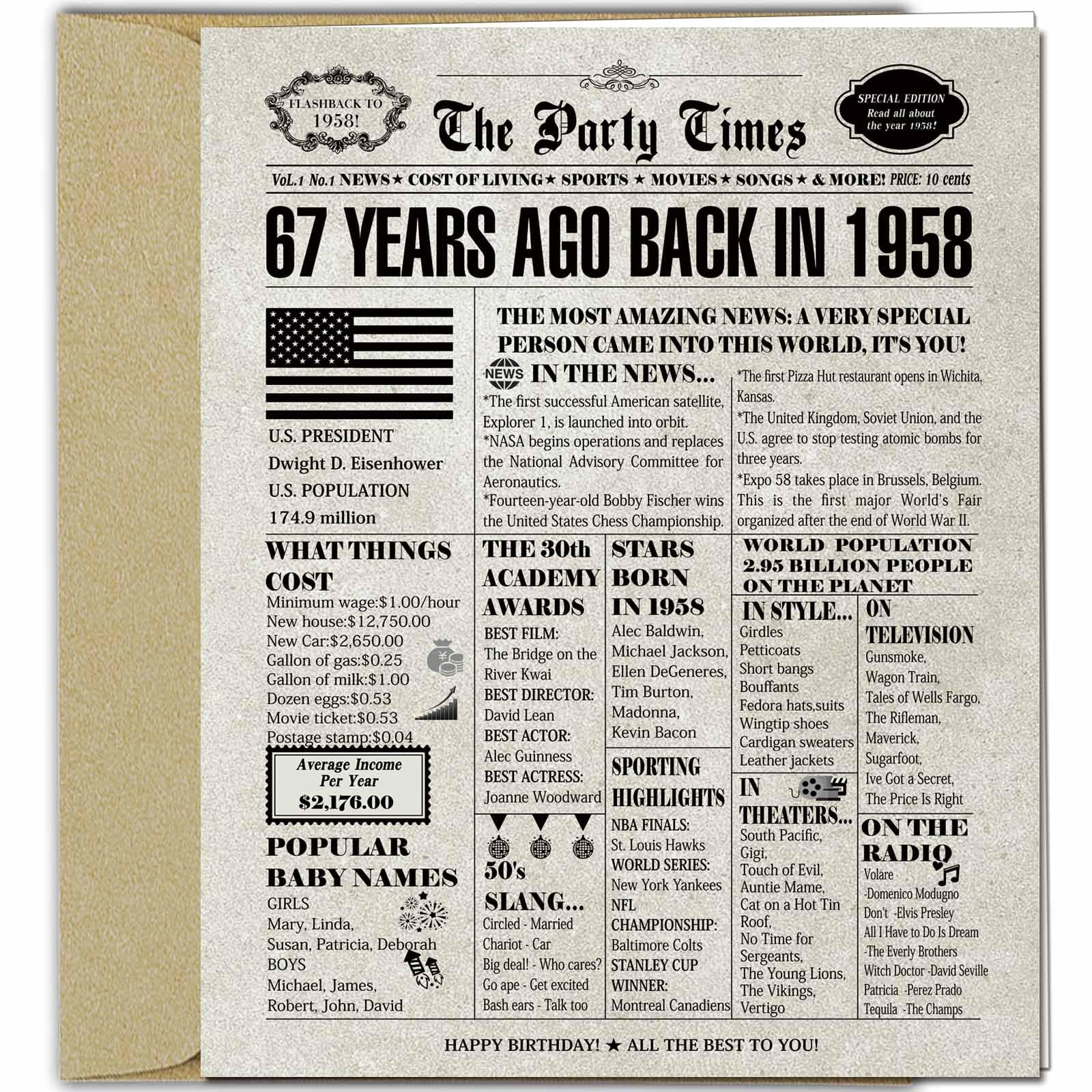 DUGUTUL Vintage 67th Birthday Card, 67 Birthday Decoration, Happy 67th, Nostalgic Birthday Card for 67 Years Old Men Women, Retro 67th Birthday Party Decoration, Envelope Included