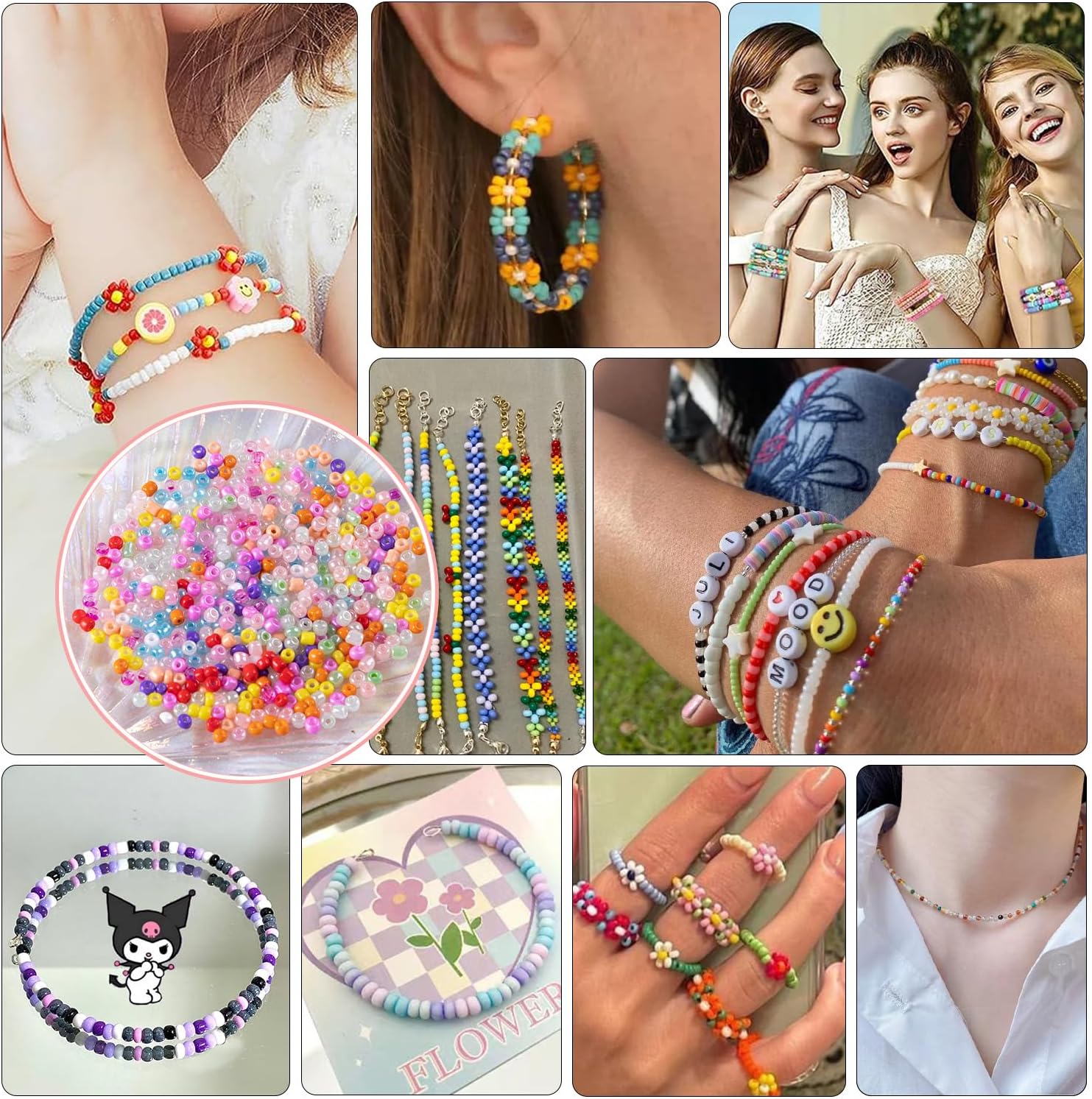 TINY FUN 6 Boxes 16800pcs 72 Colors Clay & 48 Colors Glass Seed Beads Kit for Friendship Bracelets, Heishi & Letters